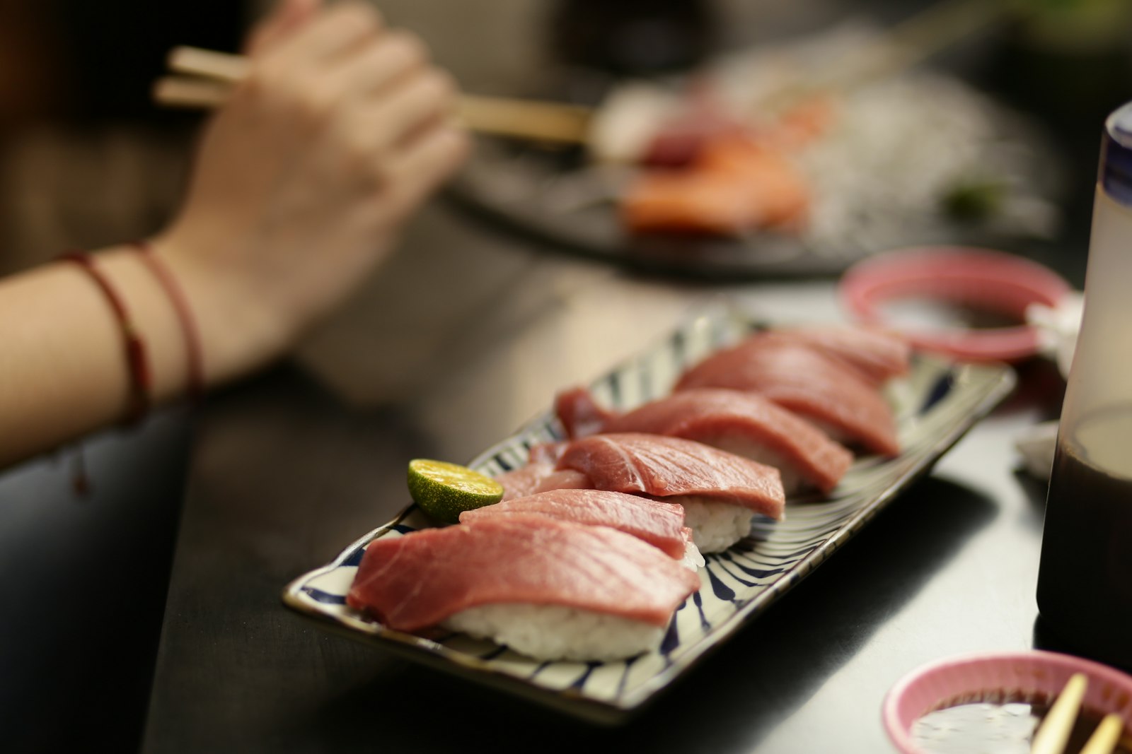 A platter of assorted nigiri sushi